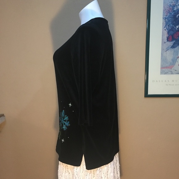 Quaker Factory black velour snowflake top tunic sequined Winter Wonderland XL - Picture 4 of 10